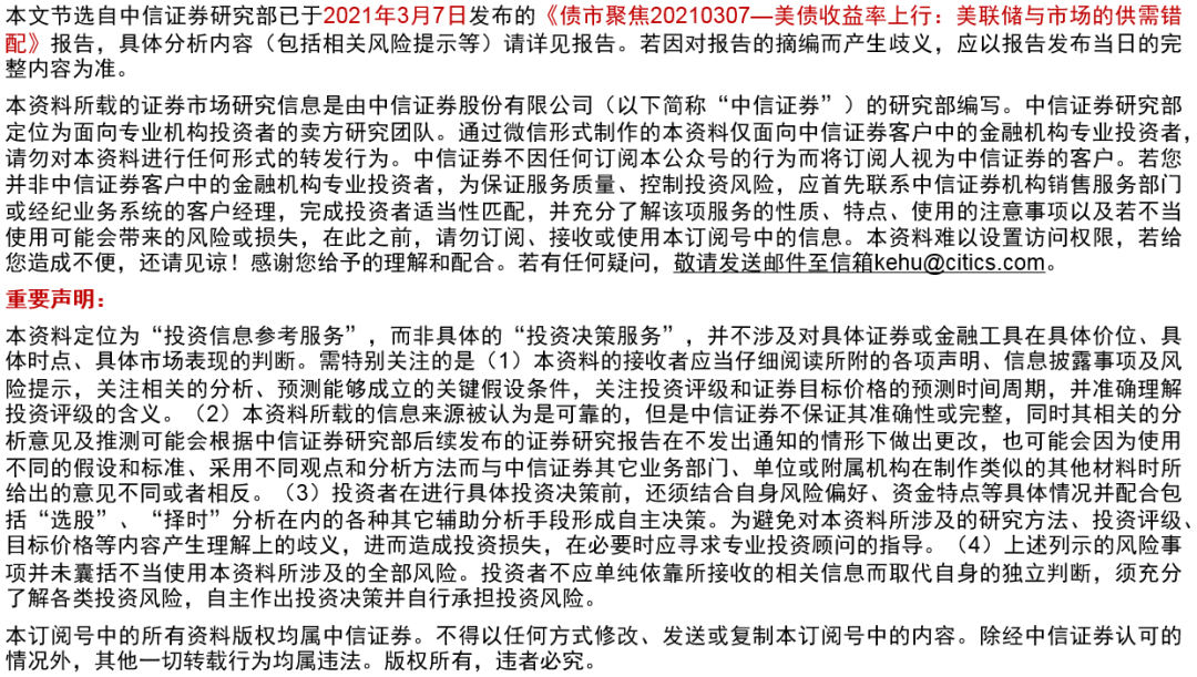 新浪财经-自媒体综合|中信证券：美债收益率上行 美联储与市场的供需错配