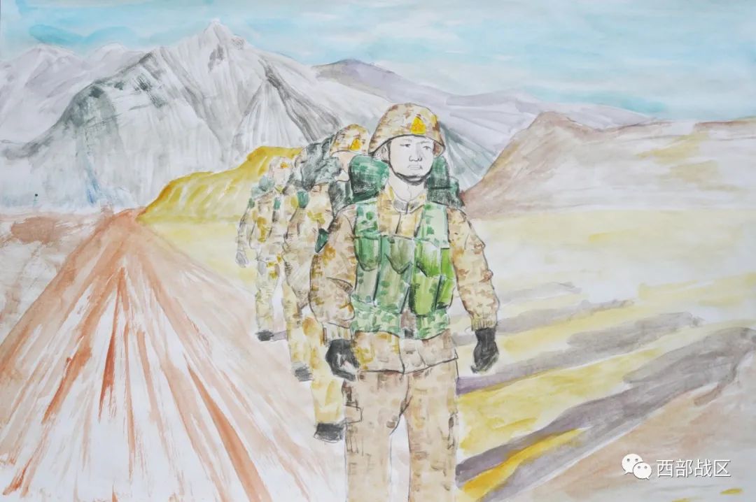 让我们用线条和色彩笑对寒风,坚守一线但,戍守边疆的他们依旧大雪冰封