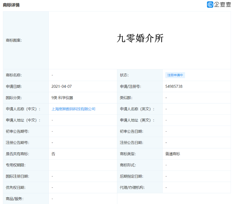 B站注册“九零婚介所”商标引热议 网友：二次元相亲节目？