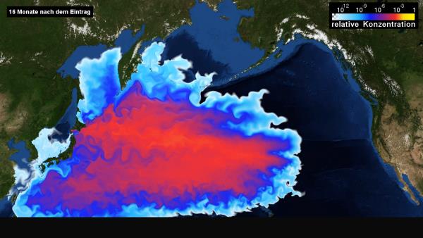 △德国海洋科学研究机构“基尔亥姆霍兹海洋研究中心”（GEOMAR）对核废水扩散速度和影响的模拟效果图