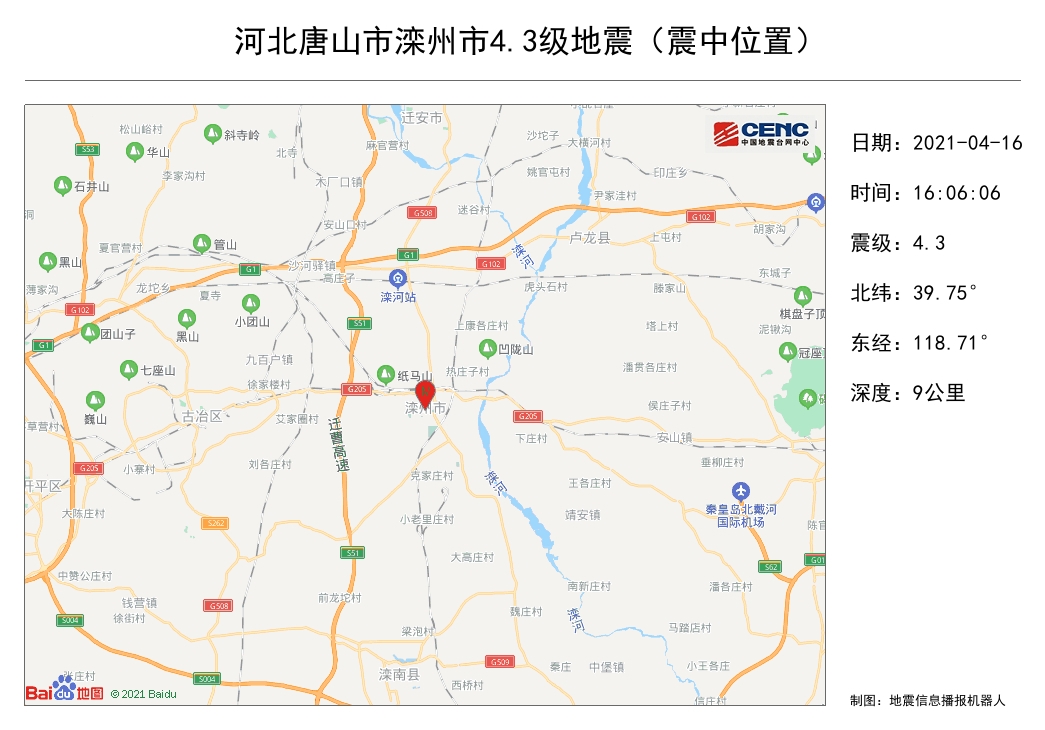 唐山发生4.3级地震 京津有震感：可能仍是1976年余震