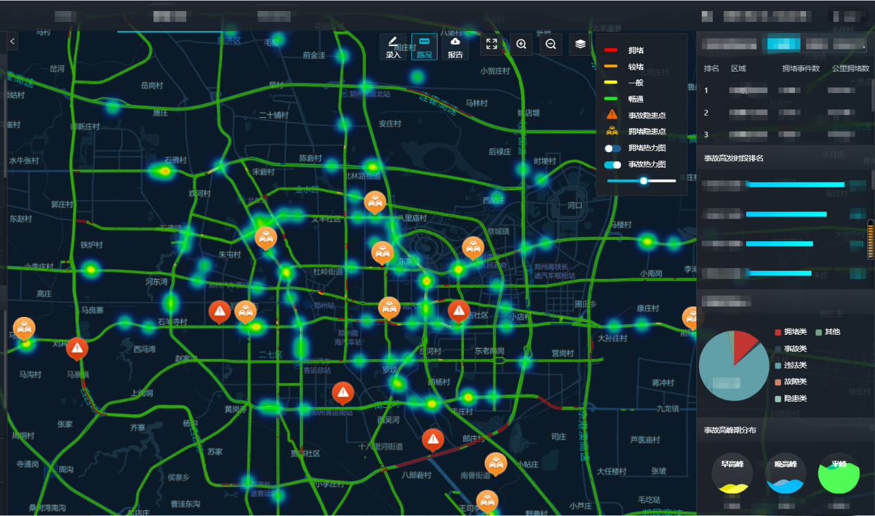（图为郑州城市大脑对实时路况的分析及预测）