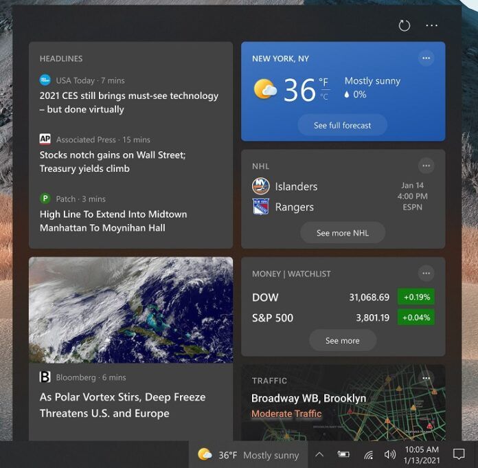 Windows 10 21H1/20H2功能更新开测新闻和天气任务栏小部件