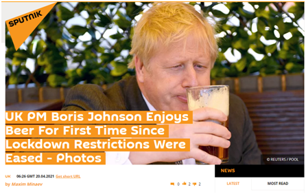 英国放宽新冠疫情管控后，约翰逊首次现身酒吧喝酒，还发了推……