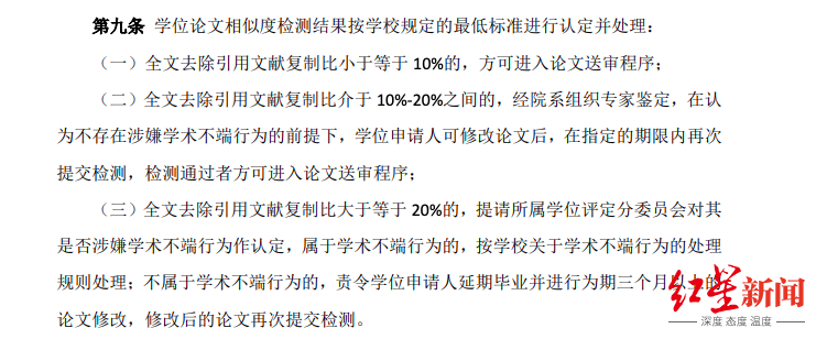 复旦对于学位论文相似度检测结果的认定标准