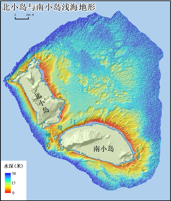 图7 北小岛与南小岛浅海地形图