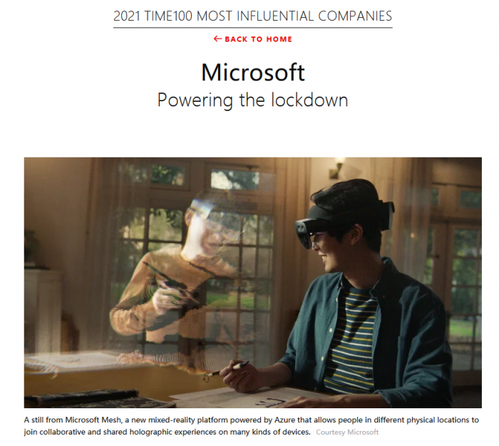 微软名列《时代》2021年最具影响力100家公司名单：疫情挡不住动力
