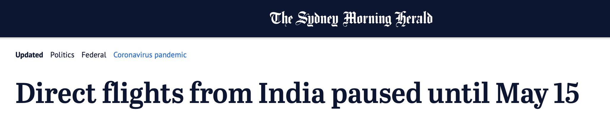 澳大利亚将在未来三周停飞来自印度航班，同时向印送去抗疫物资