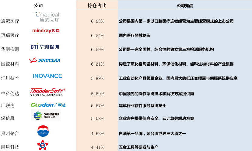 图3 嘉实新兴产业2021年一季度末前十大持仓