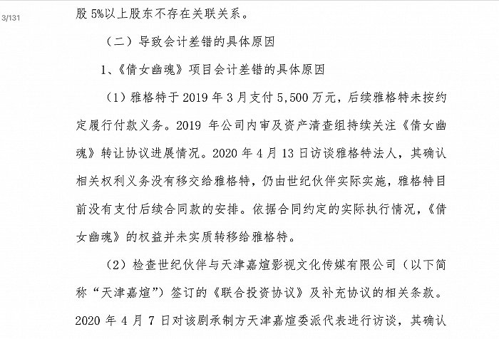 图片来源：北京文化关于对深圳证券交易所年报问询函回复的公告