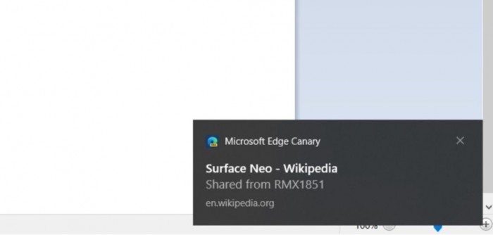 正如你在截图中所看到的，安卓版微软Edge在分享菜单中设有 "分享到我的设备 "选项。在安卓上，你需要从列表中选择设备，链接将立即出现在Windows 10的通知中心。