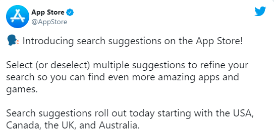 苹果推出App Store搜索建议功能