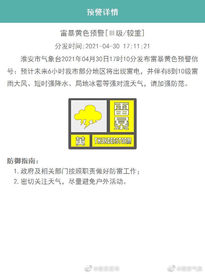 雷暴、冰雹、大风 江苏多地发布预警信号