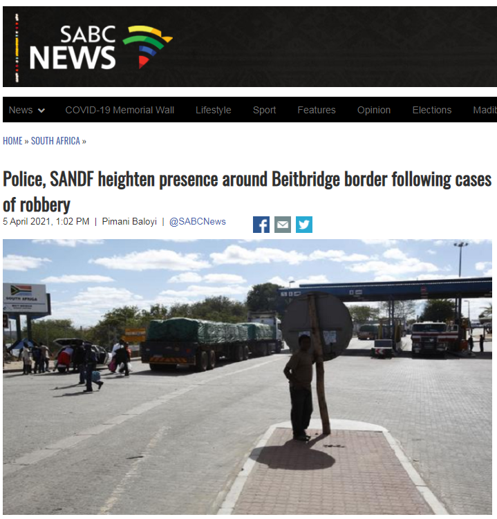 南非津巴布韦边界近期抢劫频发 南军警宣布加强巡逻