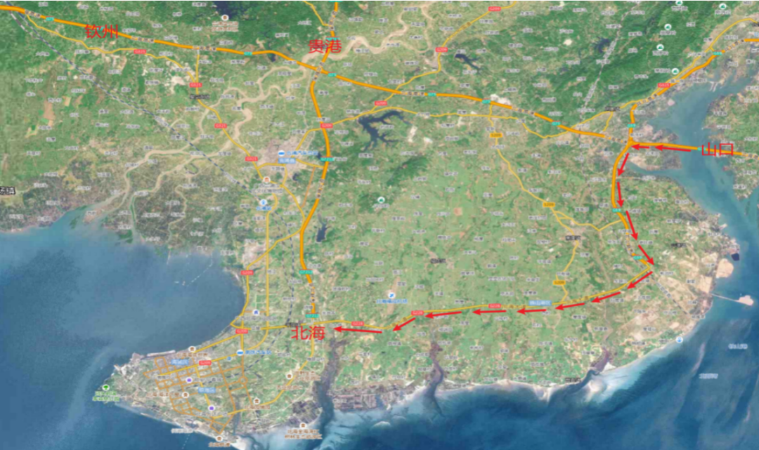 山口至北海方向绕行路线一