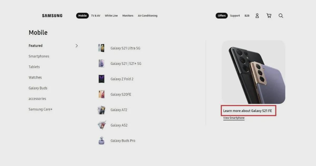 Galaxy S21 FE被发现出现在三星官网 正式发布近在眼前