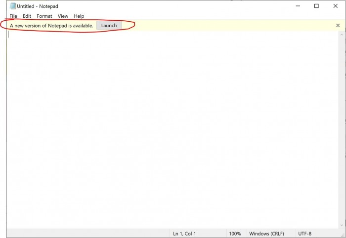 Windows 10记事本开始对旧版本发出升级提示