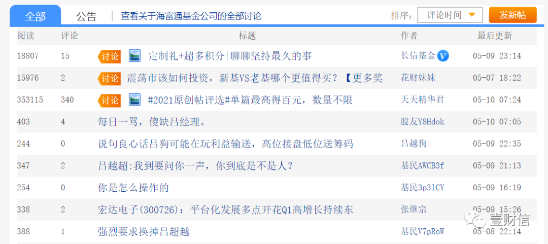 (截图来自东方财富网海富通股票基金吧)