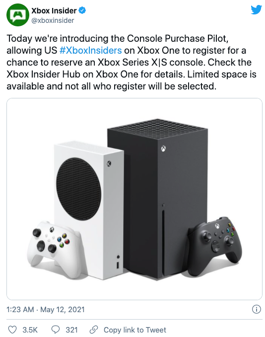 微软为Xbox One内测用户提供预订Series X/S的机会