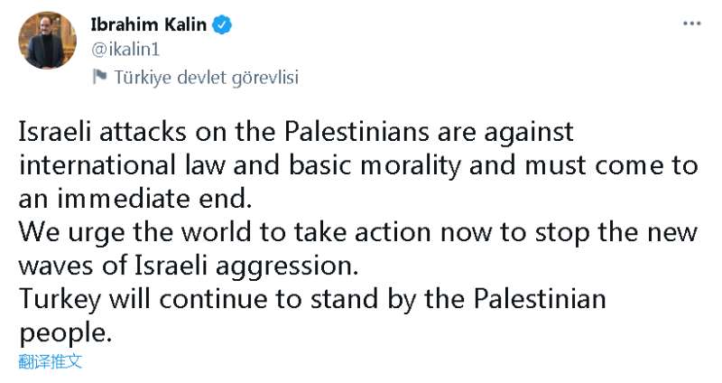土耳其总统发言人：以色列的袭击违反国际法和基本道德