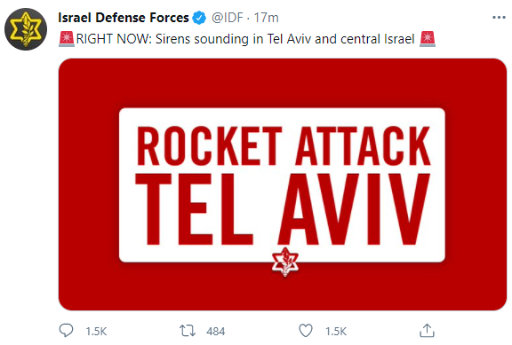 外媒：哈马斯对以色列特拉维夫发动火箭弹袭击 特拉维夫拉响防空警报