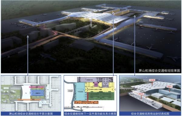 萧山机场站综合交通枢纽效果图 图片来源：微信公众号“浙江发改”