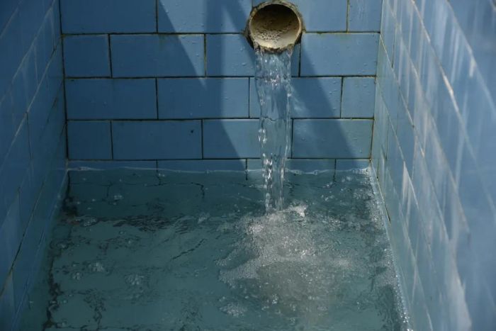 罗塘乡污水处理站出水口,经过处理后的污水清澈透亮.摄影:向珊