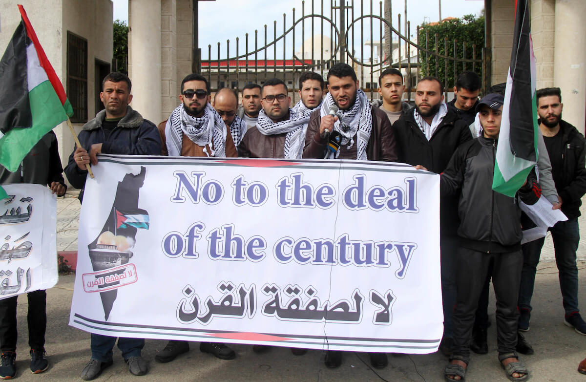 △巴勒斯坦民众集会反对美国所谓“世纪协议”