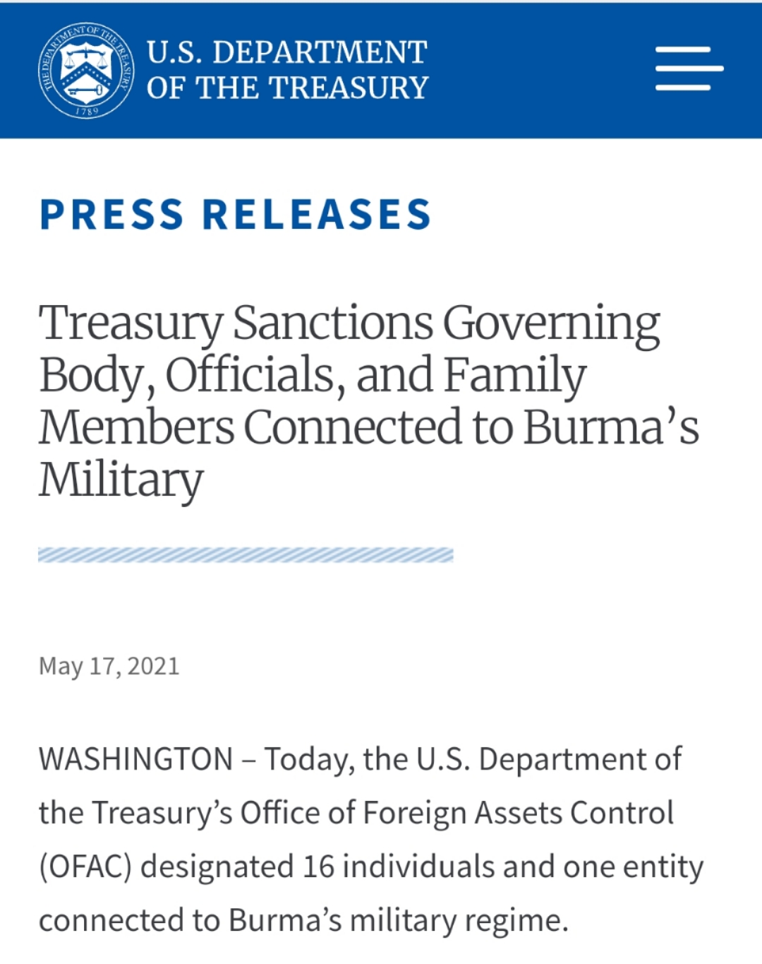 △ 美国财政部官网截图