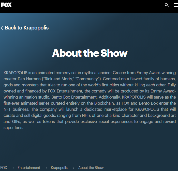 福克斯将借《Krapopolis》区块链动画系列推动NFT创意销售