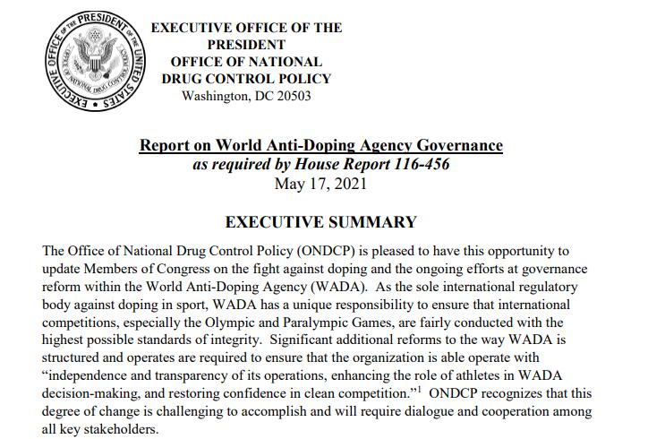 5月17日白宫国家药物管制办公室向国会提交的报告截图