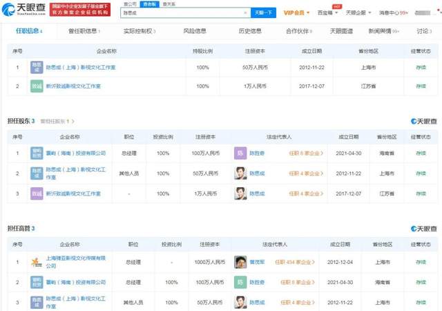 陈思诚的相关信息数据来源:天眼查