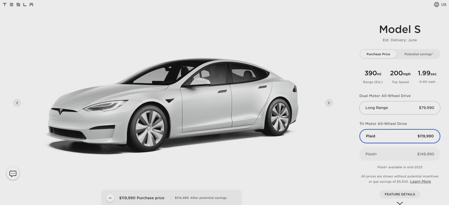 特斯拉modelsplaidplus疑似停止销售网站已经无法下订单