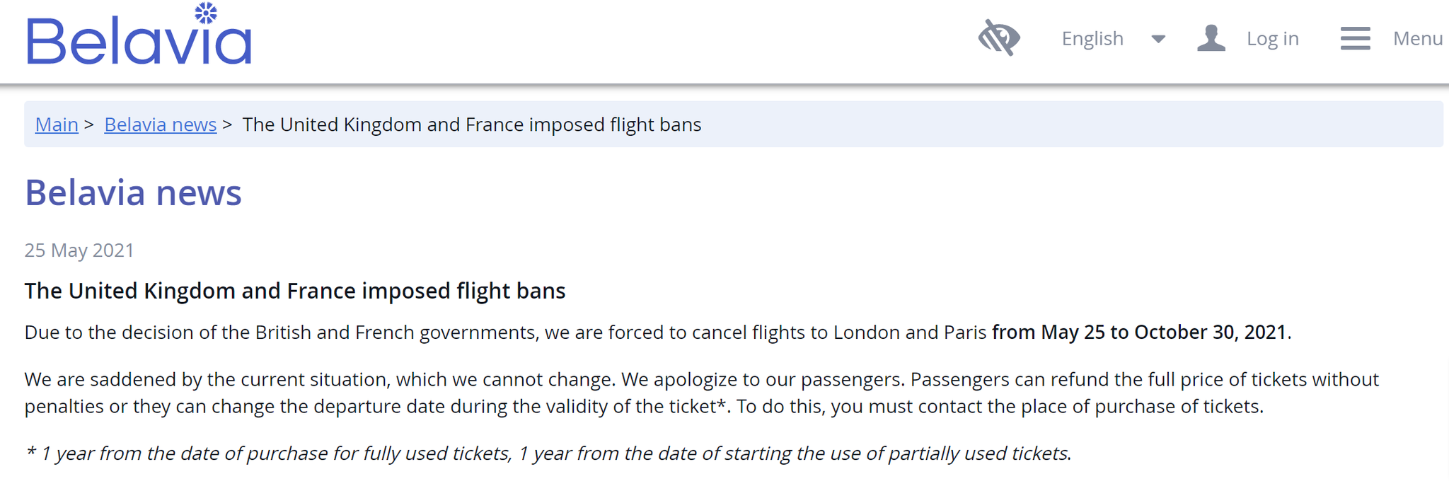 白俄罗斯国家航空公司宣布取消飞往英国、法国的航班