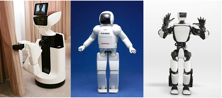丰田产HSR（人类支援机器人）、本田产ASIMO和丰田产仿真人机器人T-HR3