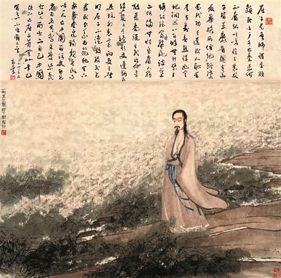 1942年,郭沫若曾为傅抱石的屈原画像题跋长诗,堪称珠联璧合.