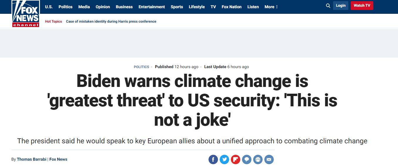 拜登警告：“全球变暖”是美国面临的最大威胁，这不是玩笑