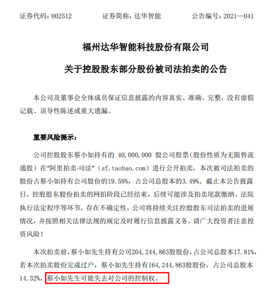 “并购狂徒”蔡小如股份被拍卖将失达华智能控制权， 旗下金莱特布局医美蹭风口被市场打脸