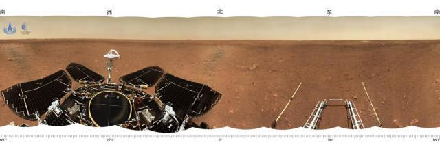 △着陆点全景图，摄影：“祝融号”火星车