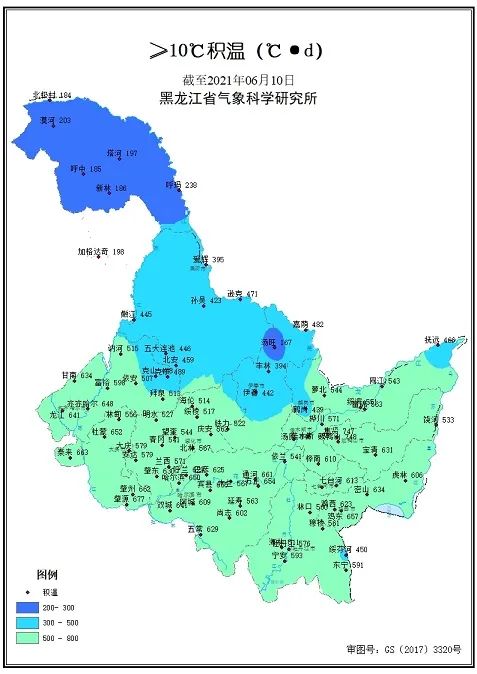 图3截至6月上旬末全省≥10℃积温