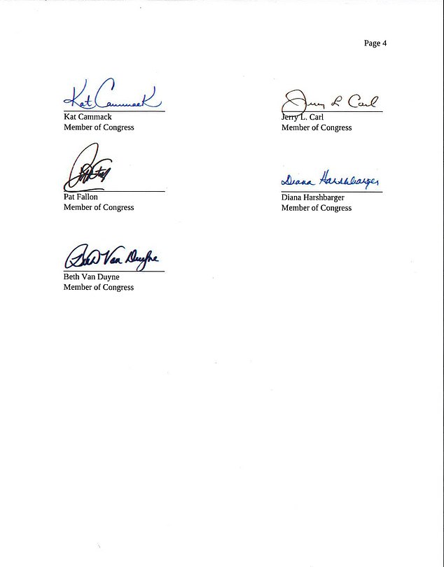 共和党人的签名信&nbsp;&nbsp; 图源:每日邮报网站