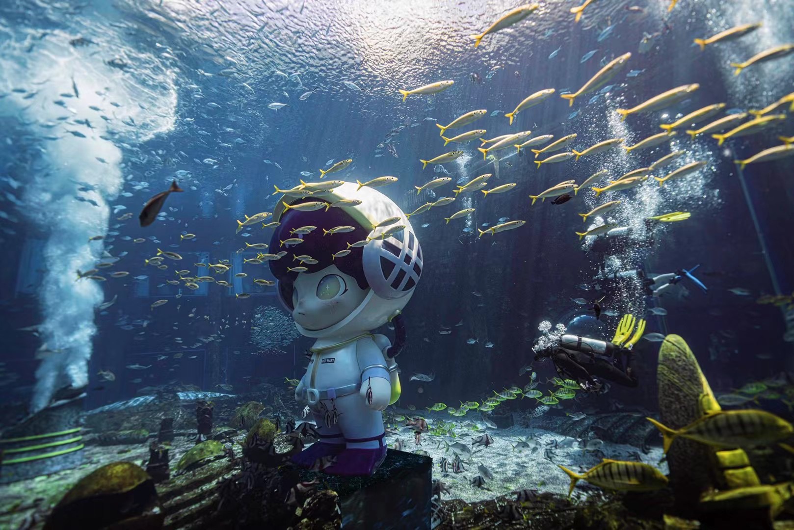 泡泡玛特"入住"亚特兰蒂斯,dimoo化身水下巨型潜水员
