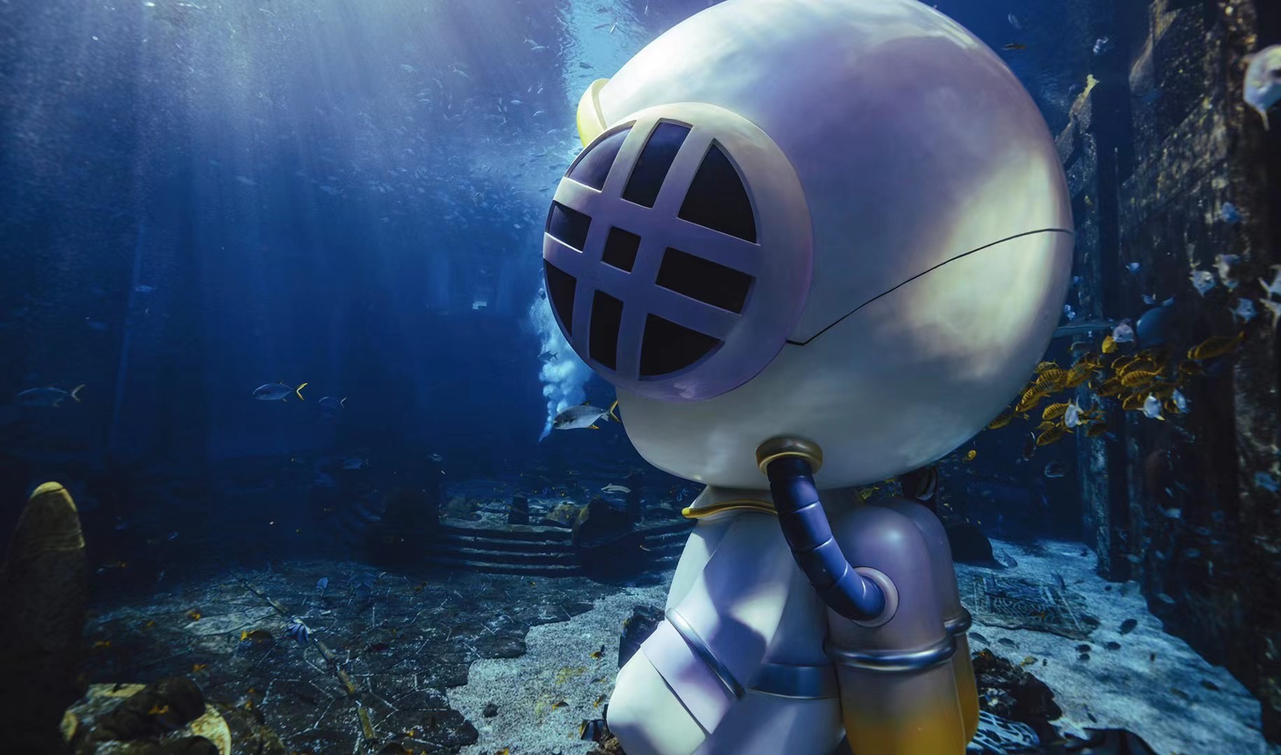 泡泡玛特"入住"亚特兰蒂斯,dimoo化身水下巨型潜水员