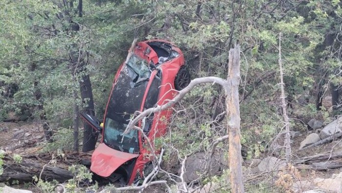 Tesla Model 3连人带车坠30公尺深山谷 乘客仅受轻伤自行脱困