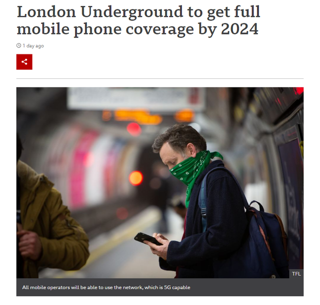伦敦承诺三年内实现地铁4G覆盖，网友提醒：中国早做到了