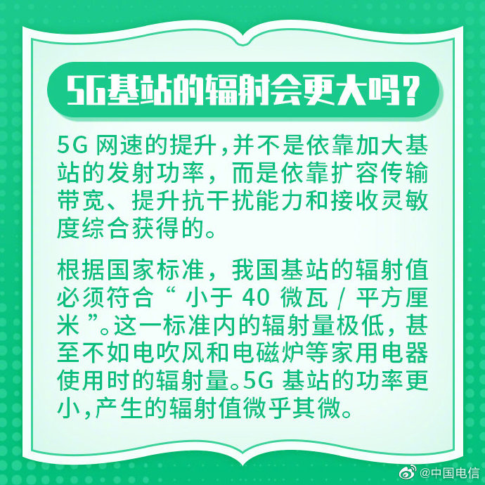 5G基站辐射更大？中国电信科普：辐射量甚至不如电吹风和电磁炉