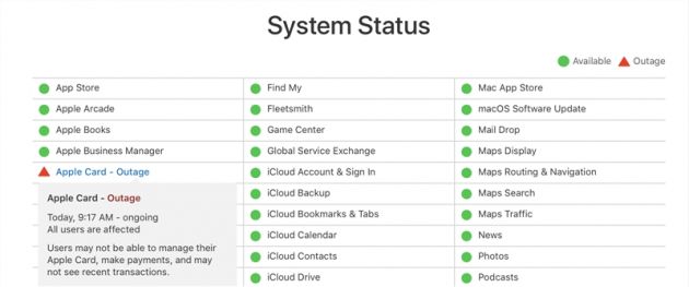 苹果信用卡Apple Card服务宕机 用户无法付款
