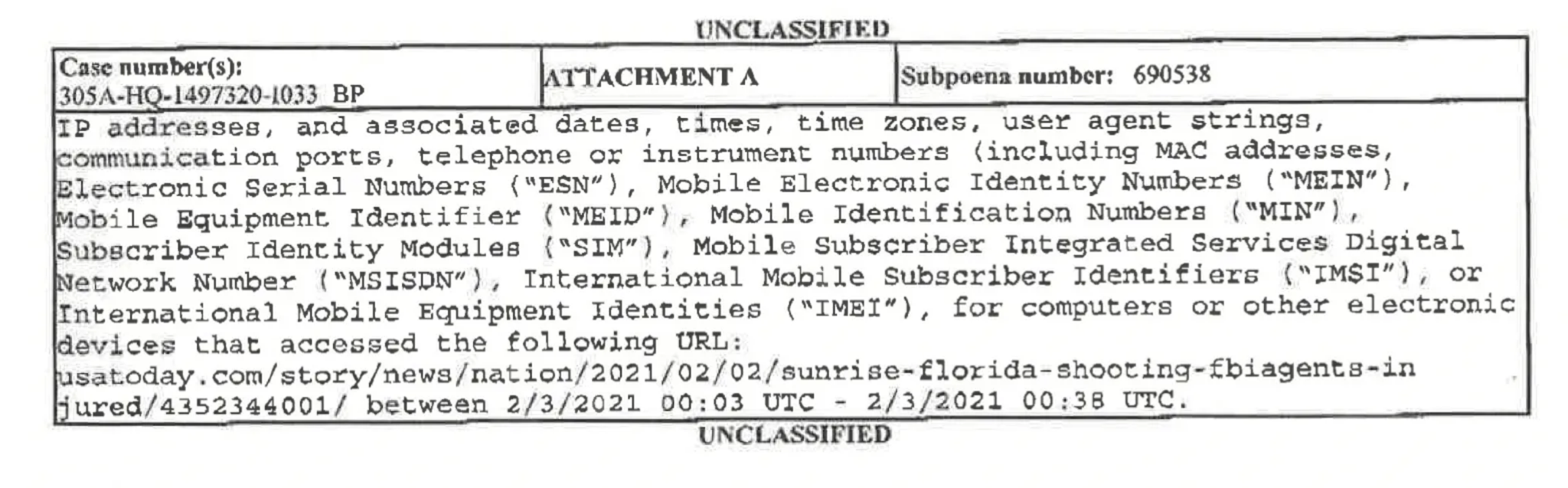 FBI正试图获取USA Today文章读者的IP地址和电话号码