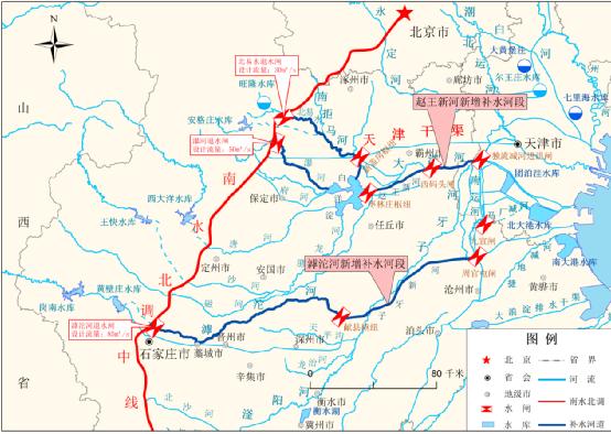 △2021年夏季滹沱河、大清河（白洋淀）生态补水线路图