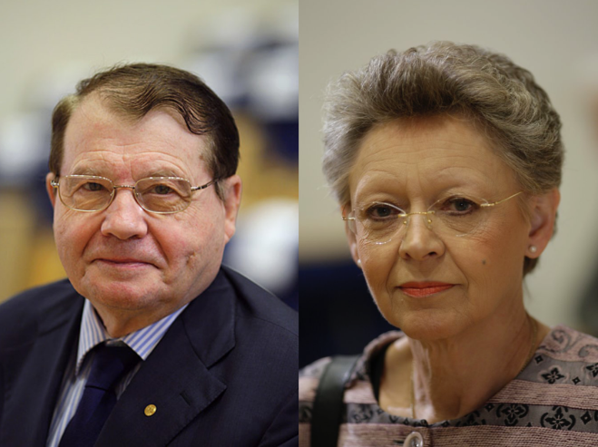 吕克·蒙塔尼（左）和弗朗索瓦丝·巴尔-西诺西（右）（图片来源：NobelPrize.org）